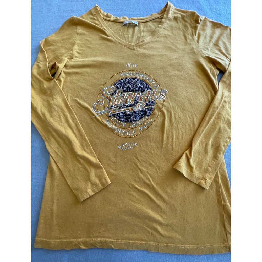 Sturgis 80th Anniversary 2020 Yellow Rhinestone V-Neck Tee‎ 2XL